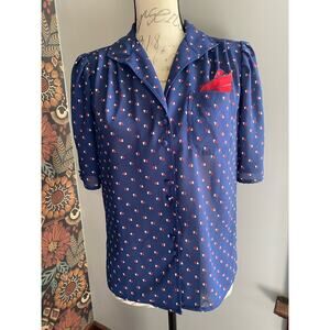 Vintage Josephine Nautical Button Up Blouse Size 6